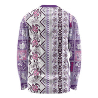 Hawaii Makahiki Turtle Long Sleeve Shirt Violet Tapa Pattern - Polynesian Pride