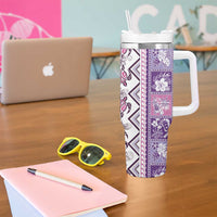 Hawaii Makahiki Turtle Tumbler With Handle Violet Tapa Pattern - Polynesian Pride