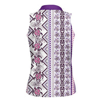 Hawaii Makahiki Turtle Women Sleeveless Polo Shirt Violet Tapa Pattern - Polynesian Pride