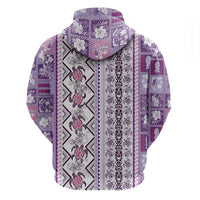 Hawaii Makahiki Turtle Zip Hoodie Violet Tapa Pattern - Polynesian Pride