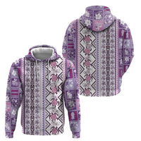 Hawaii Makahiki Turtle Zip Hoodie Violet Tapa Pattern - Polynesian Pride
