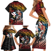 Hawaii And Japan Family Matching Short Sleeve Bodycon Dress and Hawaiian Shirt Koi Fish With Kanaka Maoli