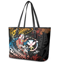 Hawaii And Japan Leather Tote Bag Koi Fish With Kanaka Maoli