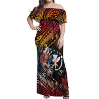 Hawaii And Japan Off Shoulder Maxi Dress Koi Fish With Kanaka Maoli