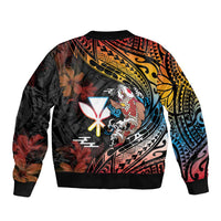 Hawaii And Japan Sleeve Zip Bomber Jacket Koi Fish With Kanaka Maoli