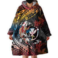 Hawaii And Japan Wearable Blanket Hoodie Koi Fish With Kanaka Maoli