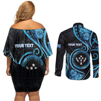 Personalised Kosrae Constitution Day Couples Matching Off Shoulder Short Dress and Long Sleeve Button Shirt Ocean Floral Pattern