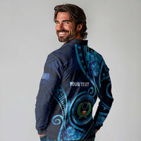 Personalised FSM Pohnpei Long Sleeve Polo Shirt Ocean Floral Pattern