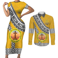 Personalised Anastasis College Couples Matching Short Sleeve Bodycon Dress and Long Sleeve Button Shirt Tonga Unique Style - Polynesian Pride