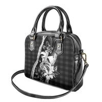 Hawaii Ukulele Shoulder Handbag Tropical Flowers With Palaka Effect Black Version - Polynesian Pride