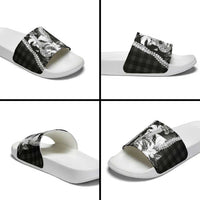 Hawaii Ukulele Slide Sandals Tropical Flowers With Palaka Effect Black Version - Polynesian Pride
