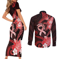 Heart Health Awareness Couples Matching Short Sleeve Bodycon Dress and Long Sleeve Button Shirt Warrior Wears Red Polynesian Style