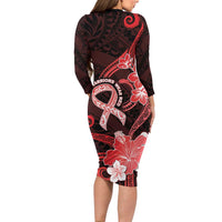 Heart Health Awareness Family Matching Long Sleeve Bodycon Dress and Hawaiian Shirt Warrior Wears Red Polynesian Style