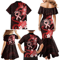 Heart Health Awareness Family Matching Mermaid Dress and Hawaiian Shirt Warrior Wears Red Polynesian Style