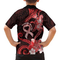Heart Health Awareness Family Matching Off The Shoulder Long Sleeve Dress and Hawaiian Shirt Warrior Wears Red Polynesian Style