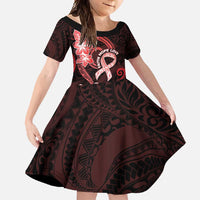 Heart Health Awareness Family Matching Off Shoulder Maxi Dress and Hawaiian Shirt Warrior Wears Red Polynesian Style