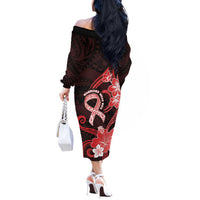 Heart Health Awareness Off The Shoulder Long Sleeve Dress Warrior Wears Red Polynesian Style LT05 - Polynesian Pride
