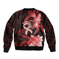 Heart Health Awareness Sleeve Zip Bomber Jacket Warrior Wears Red Polynesian Style