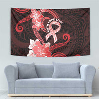 Heart Health Awareness Tapestry Warrior Wears Red Polynesian Style
