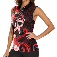 Heart Health Awareness Women Sleeveless Polo Shirt Warrior Wears Red Polynesian Style