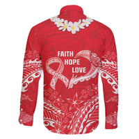 Heart Health Awareness Family Matching Off The Shoulder Long Sleeve Dress and Hawaiian Shirt Polynesian Red Ribbon