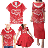 Heart Health Awareness Family Matching Puletasi and Hawaiian Shirt Polynesian Red Ribbon