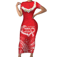 Heart Health Awareness Family Matching Short Sleeve Bodycon Dress and Hawaiian Shirt Polynesian Red Ribbon