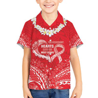 Heart Health Awareness Family Matching Short Sleeve Bodycon Dress and Hawaiian Shirt Polynesian Red Ribbon
