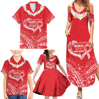 Heart Health Awareness Family Matching Summer Maxi Dress and Hawaiian Shirt Polynesian Red Ribbon