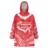 Heart Health Awareness Wearable Blanket Hoodie Polynesian Red Ribbon