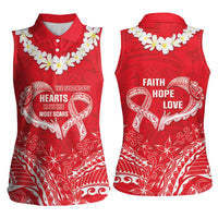Heart Health Awareness Women Sleeveless Polo Shirt Polynesian Red Ribbon