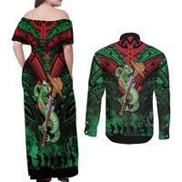 New Zealand ANZAC Day Couples Matching Off Shoulder Maxi Dress and Long Sleeve Button Shirt Aotearoa Hei Tiki LT05 - Polynesian Pride
