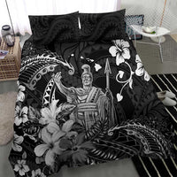 Hawaii King Kamehameha Day Bedding Set Polynesian Pattern Mix Hibiscus Black