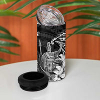 Hawaii King Kamehameha Day 4 in 1 Can Cooler Tumbler Polynesian Pattern Mix Hibiscus Black