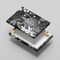 Hawaii King Kamehameha Day Canvas Wall Art Polynesian Pattern Mix Hibiscus Black