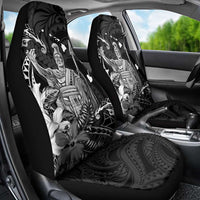 Hawaii King Kamehameha Day Car Seat Cover Polynesian Pattern Mix Hibiscus Black