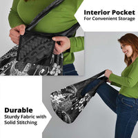 Hawaii King Kamehameha Day Grocery Bag Polynesian Pattern Mix Hibiscus Black