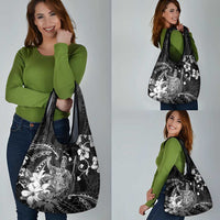 Hawaii King Kamehameha Day Grocery Bag Polynesian Pattern Mix Hibiscus Black