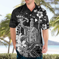 Hawaii King Kamehameha Day Hawaiian Shirt Polynesian Pattern Mix Hibiscus Black