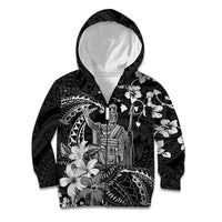 Hawaii King Kamehameha Day Kid Hoodie Polynesian Pattern Mix Hibiscus Black