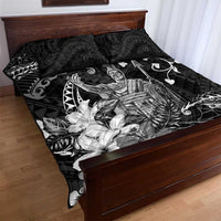 Hawaii King Kamehameha Day Quilt Bed Set Polynesian Pattern Mix Hibiscus Black
