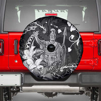 Hawaii King Kamehameha Day Spare Tire Cover Polynesian Pattern Mix Hibiscus Black