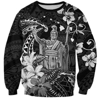 Hawaii King Kamehameha Day Sweatshirt Polynesian Pattern Mix Hibiscus Black
