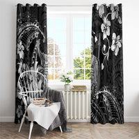 Hawaii King Kamehameha Day Window Curtain Polynesian Pattern Mix Hibiscus Black