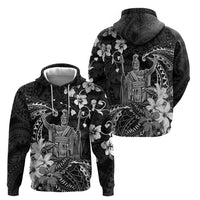 Hawaii King Kamehameha Day Zip Hoodie Polynesian Pattern Mix Hibiscus Black