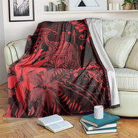 Hawaii King Kamehameha Day Blanket Polynesian Pattern Mix Hibiscus Red