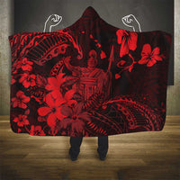 Hawaii King Kamehameha Day Hooded Blanket Polynesian Pattern Mix Hibiscus Red