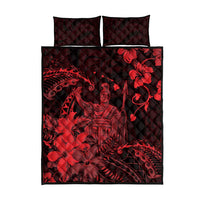 Hawaii King Kamehameha Day Quilt Bed Set Polynesian Pattern Mix Hibiscus Red