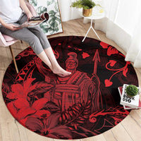 Hawaii King Kamehameha Day Round Carpet Polynesian Pattern Mix Hibiscus Red