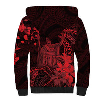 Hawaii King Kamehameha Day Sherpa Hoodie Polynesian Pattern Mix Hibiscus Red